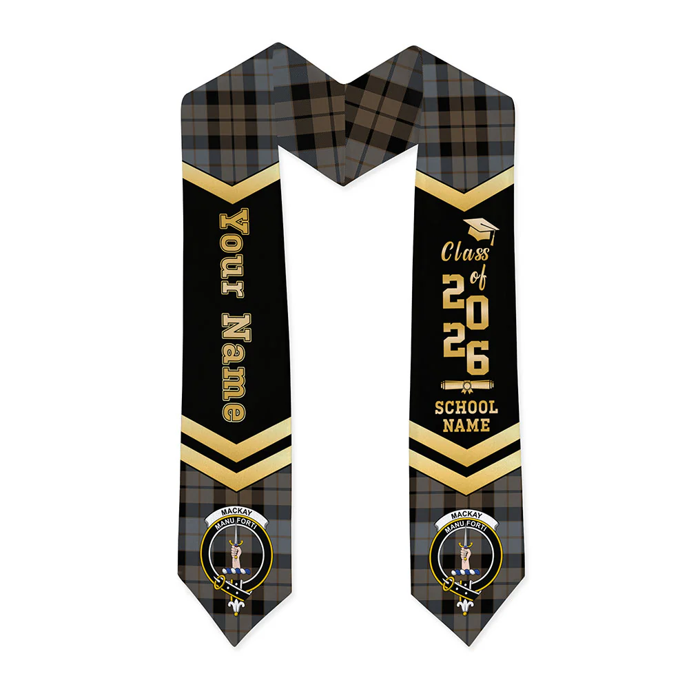 Scottish MacKay Weathered Clan Badge Tartan Graduation Stole Black Gold Honor