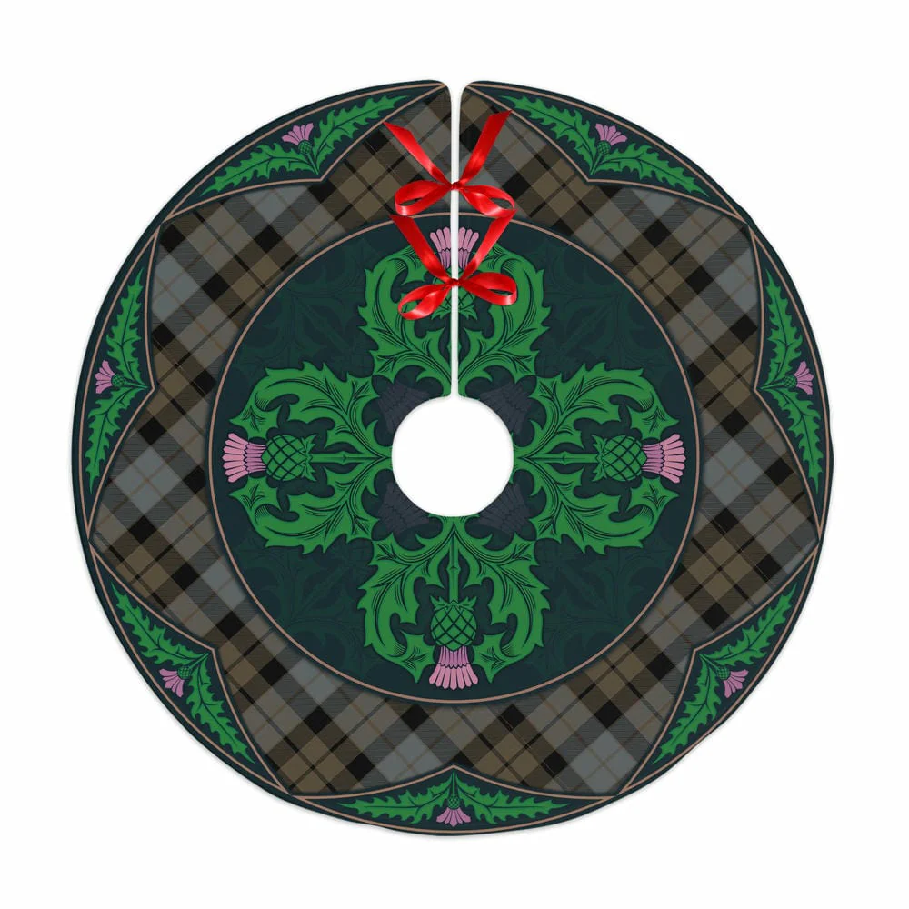Scottish MacKay Weathered Tartan Christmas Tree Skirt Old Scottish Thistle Flower