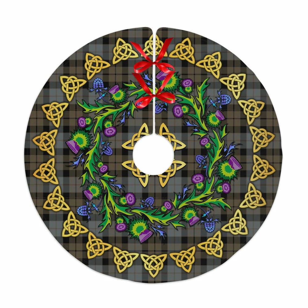 Scottish MacKay Weathered Tartan Thistle Celtic Knot Christmas Tree Skirt