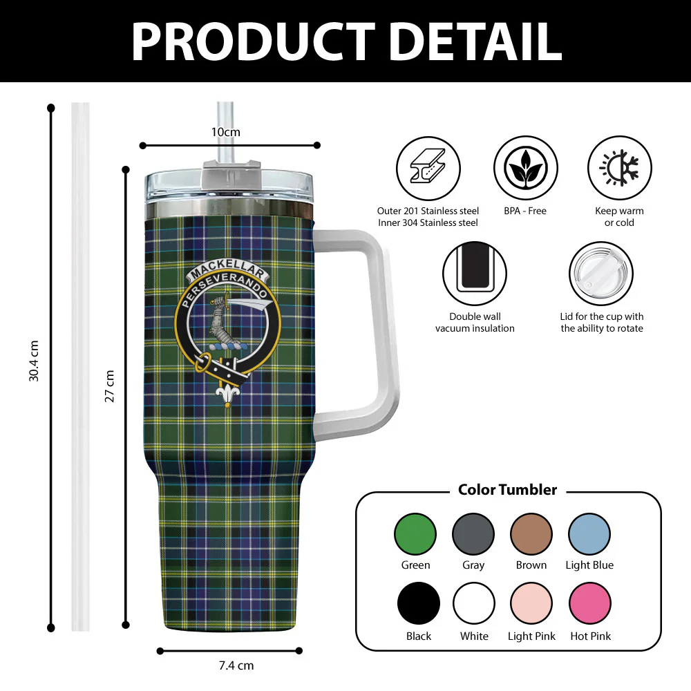 Scottish MacKellar Clan Badge Tartan 40oz Tumbler - Image 2