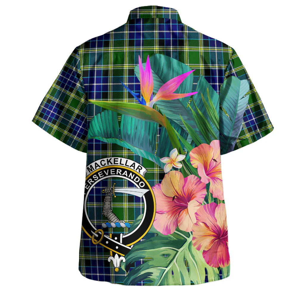 Scottish MacKellar Clan Badge Tartan Hawaiian Shirt Bouquet Tropical Style - Image 3