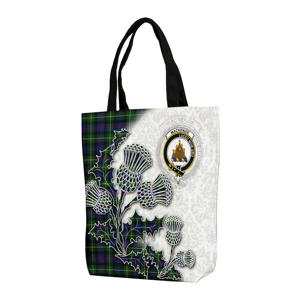 Scottish MacKenzie Clan Badge Tartan Canvas Bag With Shoulder Straps - Thistle Flowers Style