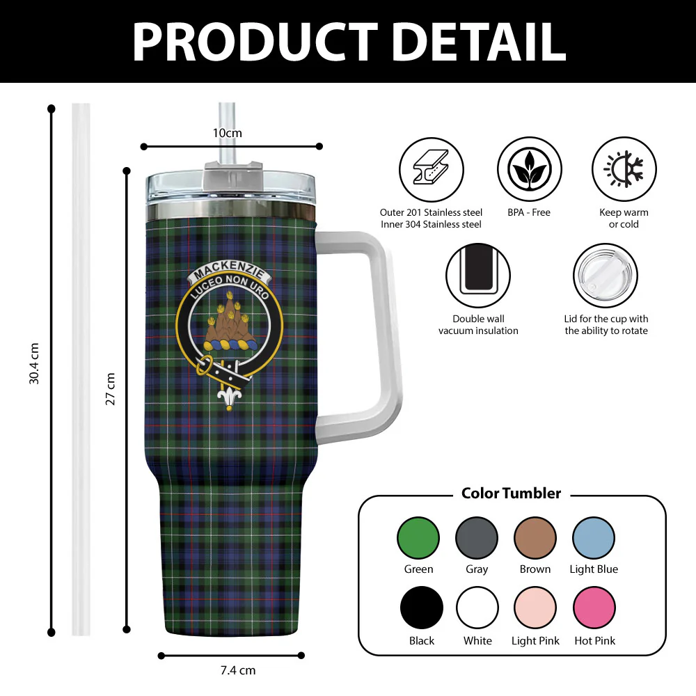 Scottish MacKenzie Modern Clan Badge Tartan 40oz Tumbler - Image 2