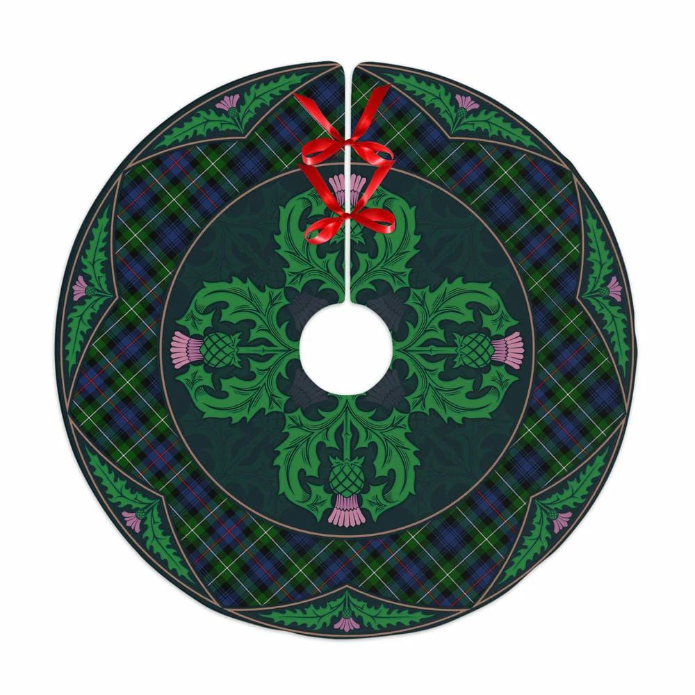 Scottish MacKenzie Modern Tartan Christmas Tree Skirt Old Scottish Thistle Flower