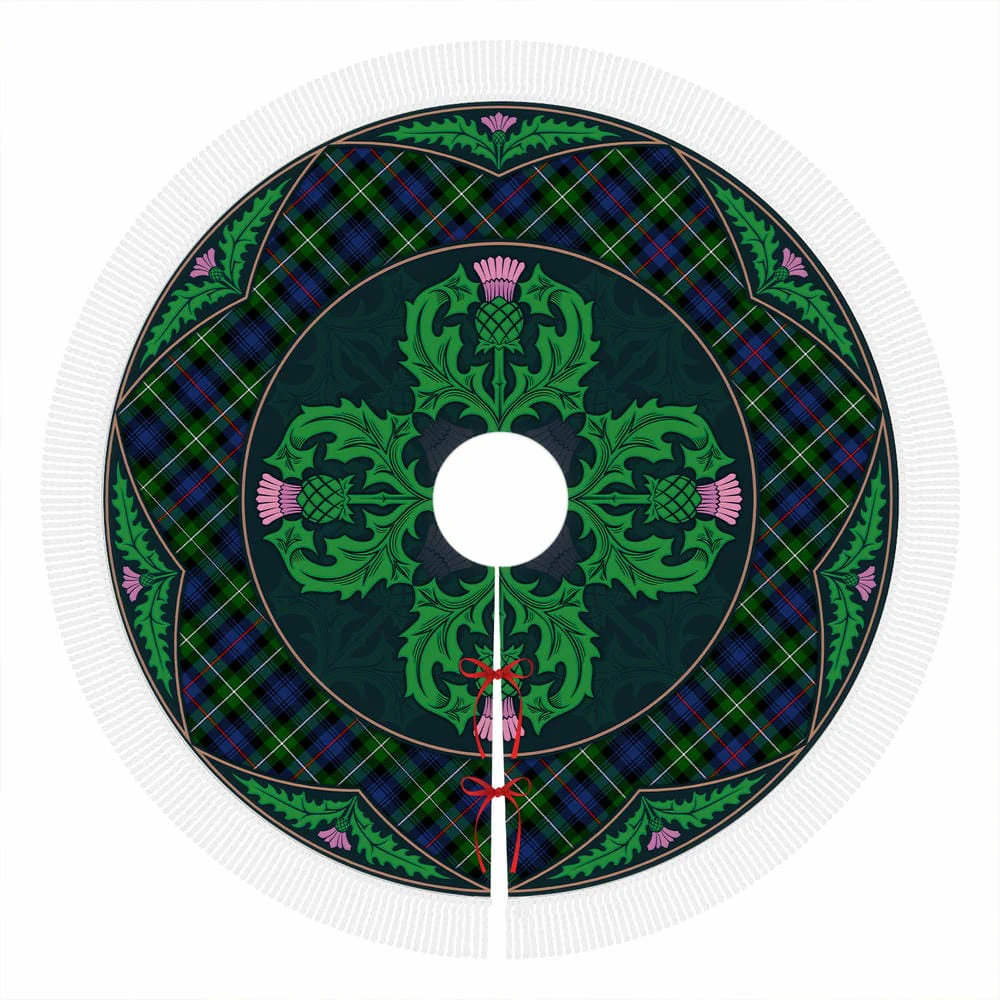Scottish MacKenzie Modern Tartan Christmas Tree Skirt Old Scottish Thistle Flower - Image 4
