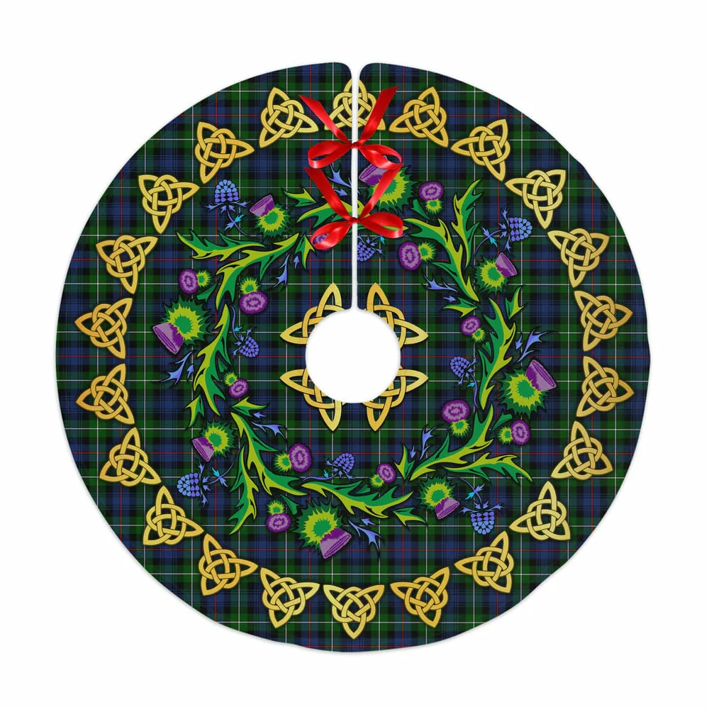 Scottish MacKenzie Modern Tartan Thistle Celtic Knot Christmas Tree Skirt