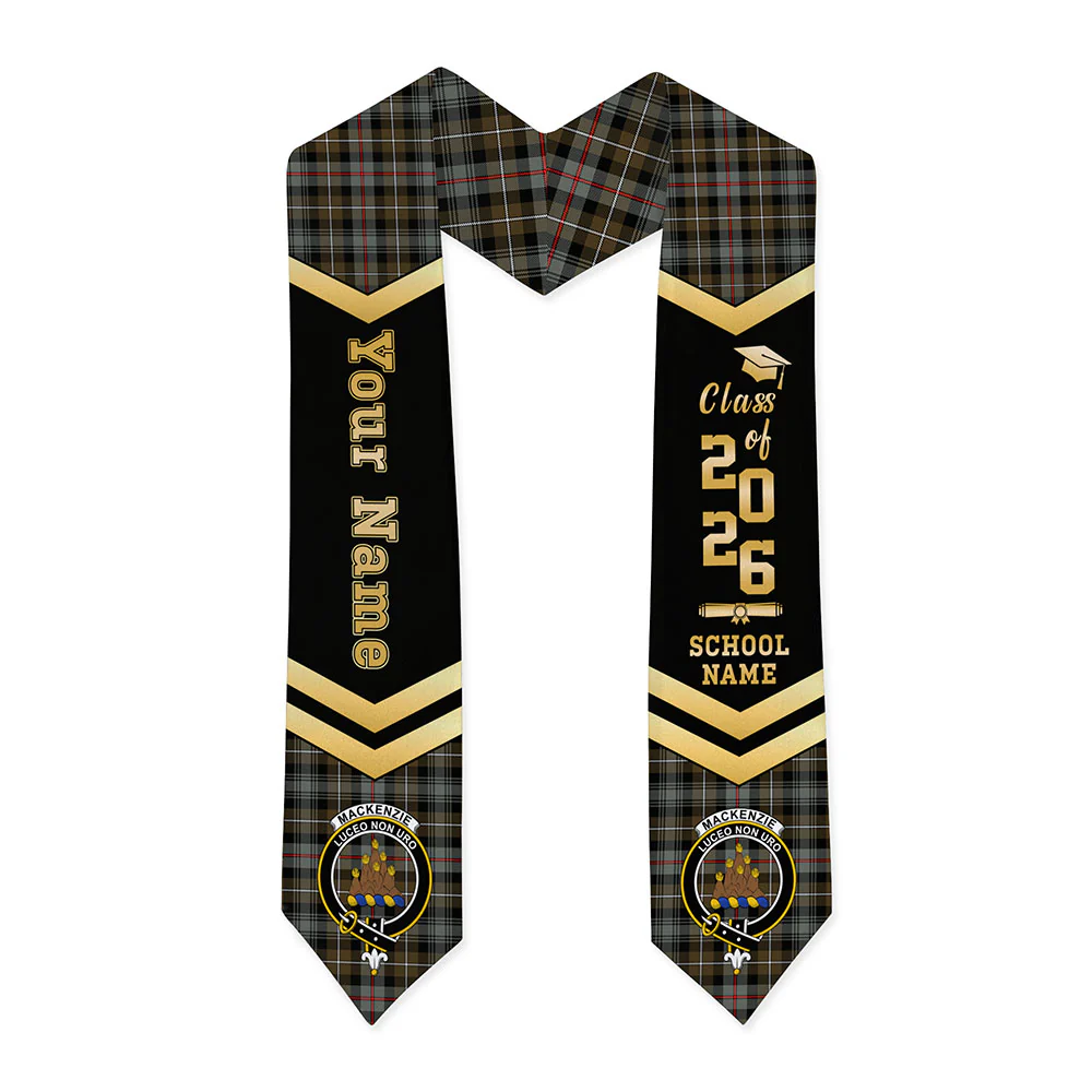Scottish MacKenzie Weathered Clan Badge Tartan Graduation Stole Black Gold Honor