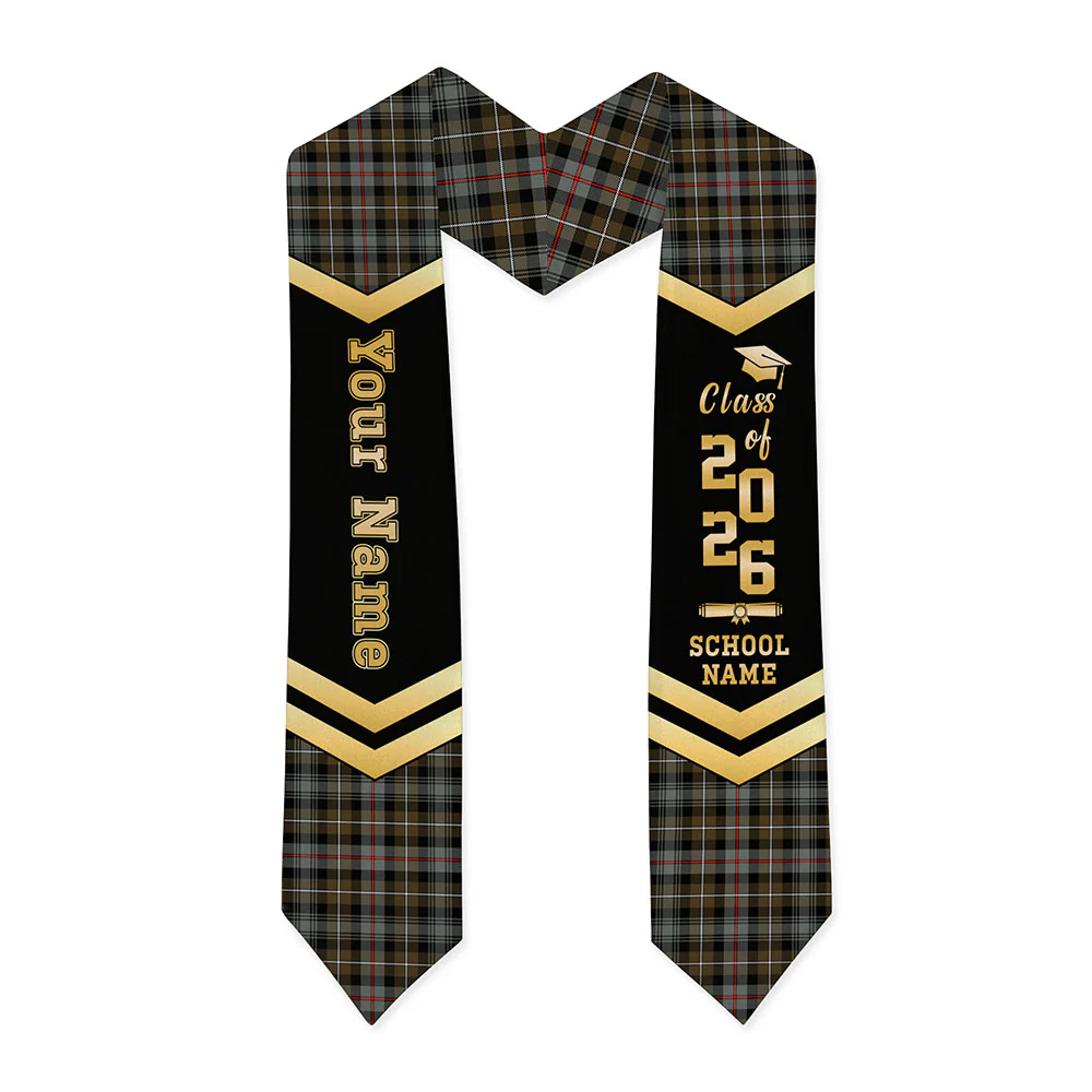 Scottish MacKenzie Weathered Clan Badge Tartan Graduation Stole Black Gold Honor - Image 3