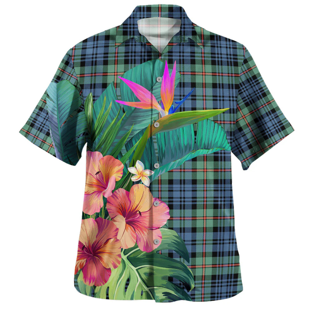 Scottish MacKinlay Ancient Clan Badge Tartan Hawaiian Shirt Bouquet Tropical Style - Image 2