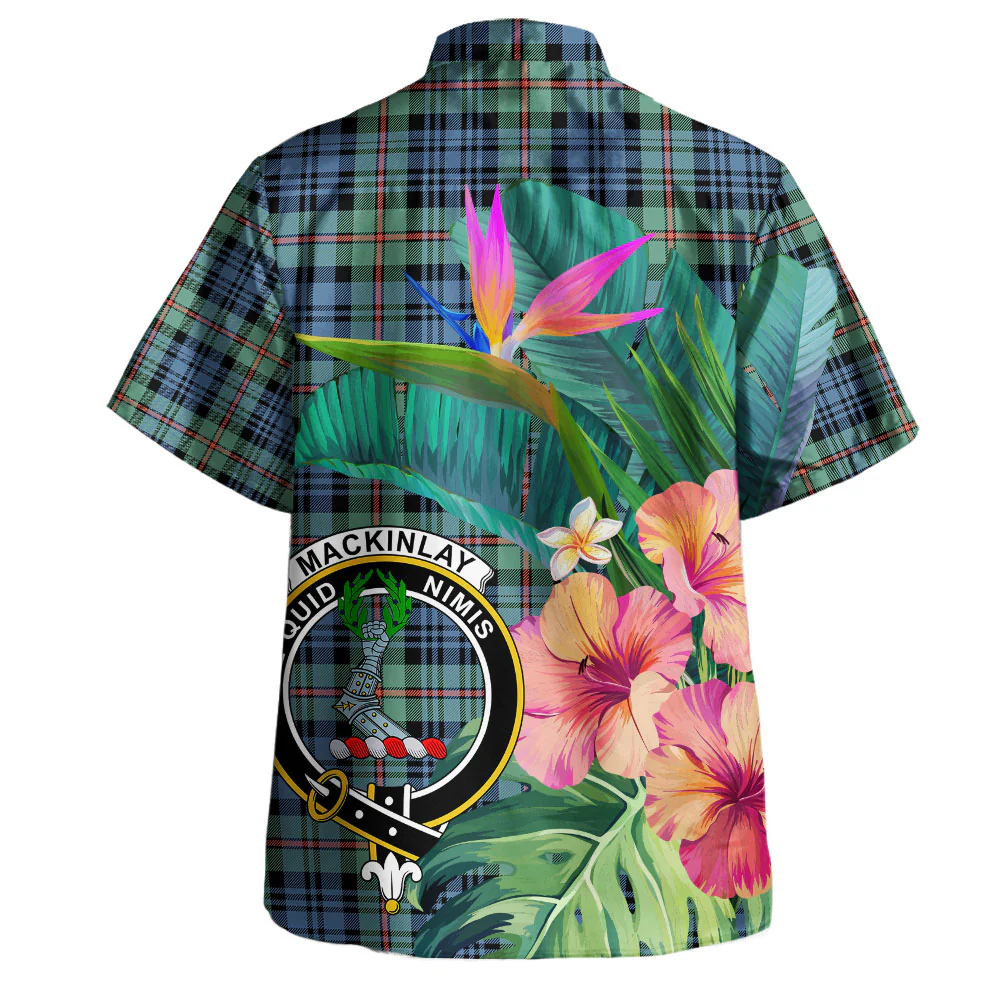 Scottish MacKinlay Ancient Clan Badge Tartan Hawaiian Shirt Bouquet Tropical Style - Image 3