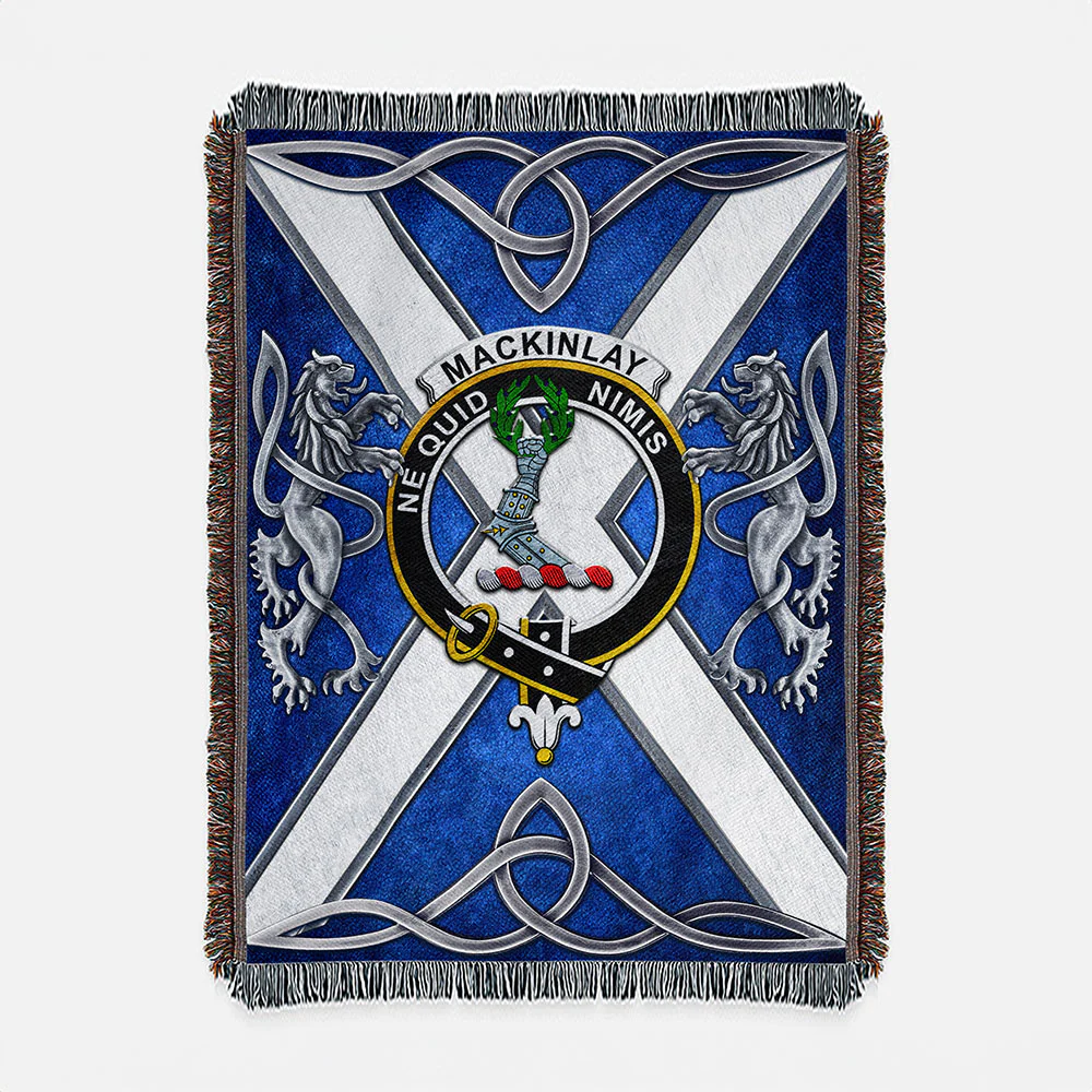 Scottish MacKinlay Clan Badge Woven Blanket Silver Rampant Lion Emblem