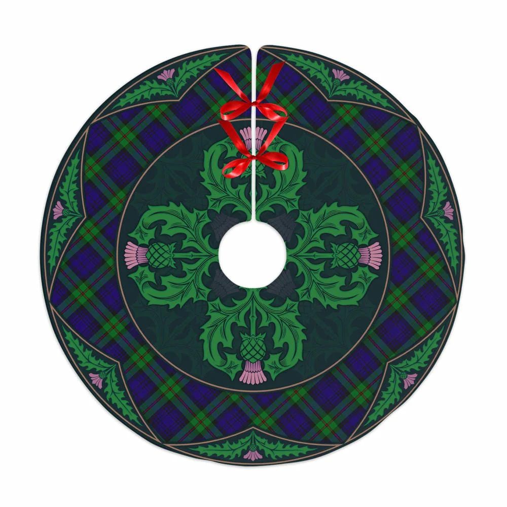 Scottish MacKinlay Modern Tartan Christmas Tree Skirt Old Scottish Thistle Flower
