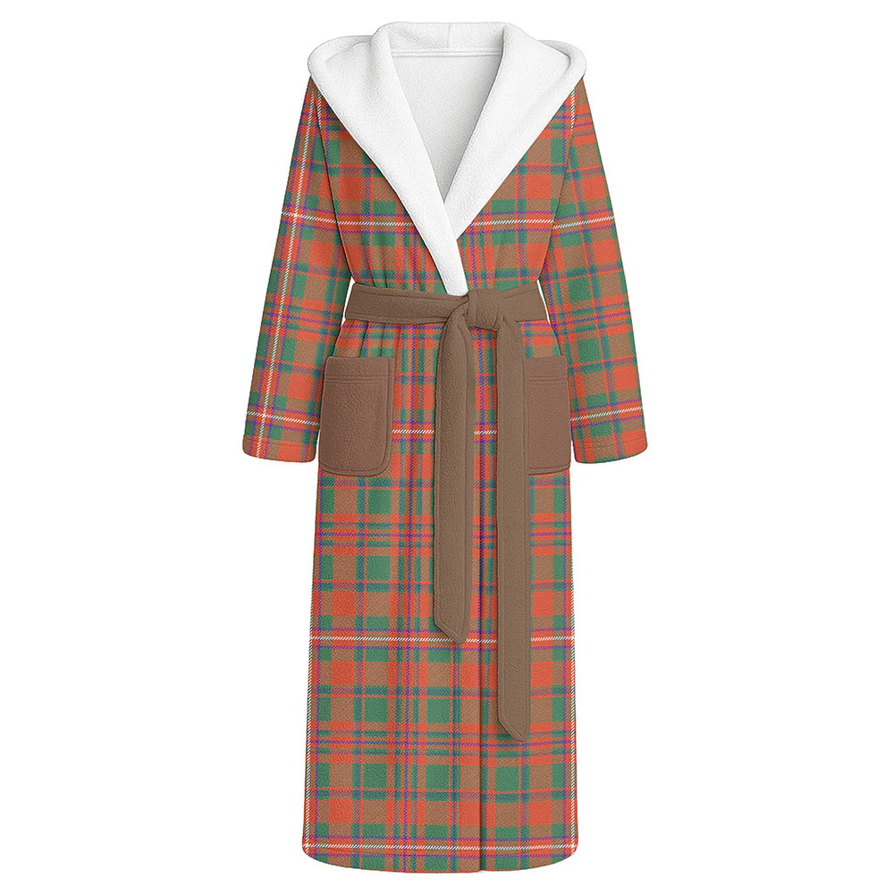 Scottish MacKinnon Ancient Clan Badge Tartan Flannel Hooded Bathrobe