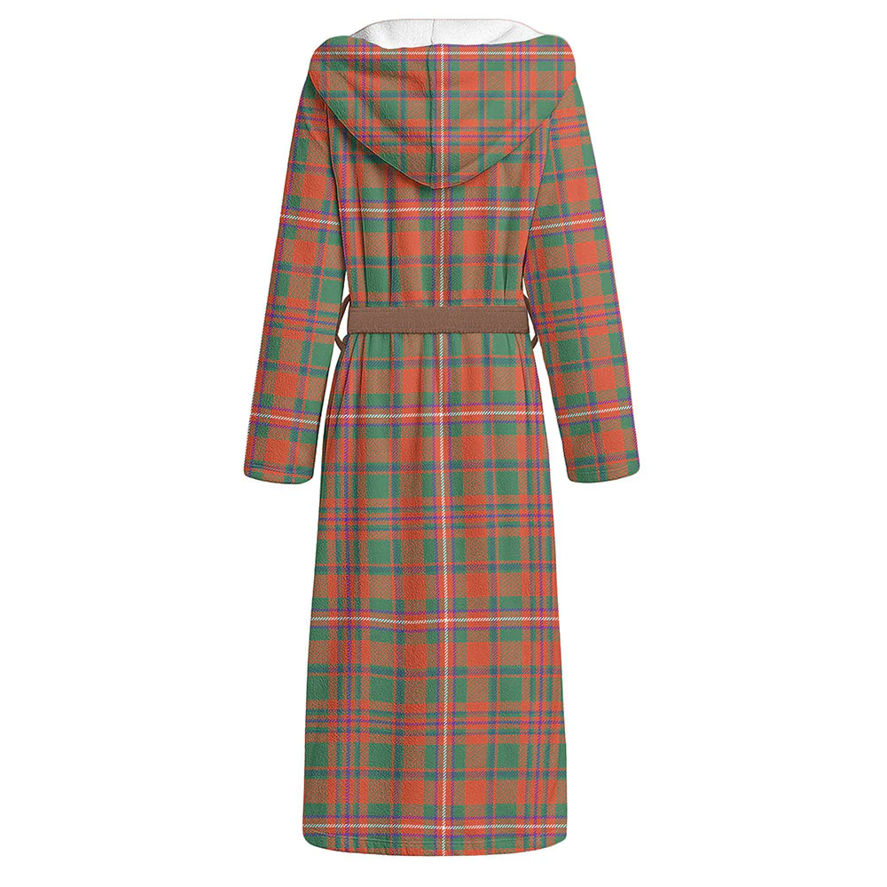 Scottish MacKinnon Ancient Clan Badge Tartan Flannel Hooded Bathrobe - Image 2
