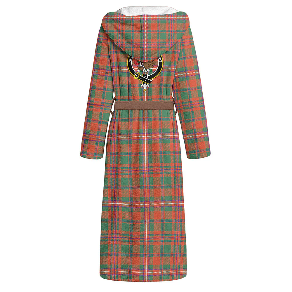 Scottish MacKinnon Ancient Clan Badge Tartan Flannel Hooded Bathrobe - Image 3