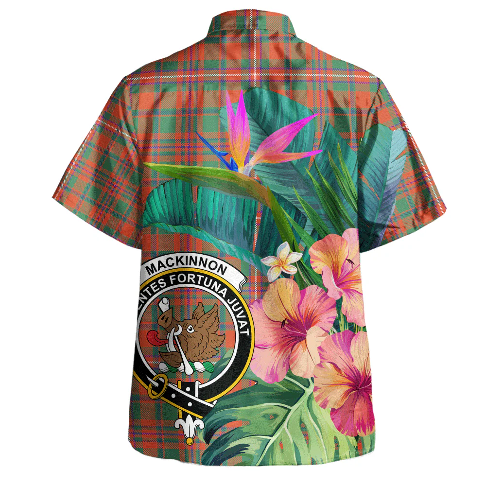 Scottish MacKinnon Ancient Clan Badge Tartan Hawaiian Shirt Bouquet Tropical Style - Image 3