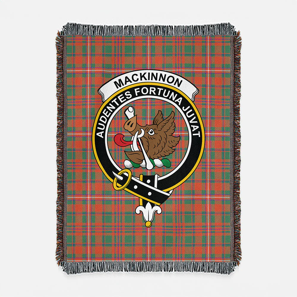 Scottish MacKinnon Ancient Clan Badge Tartan Woven Blanket - Image 2