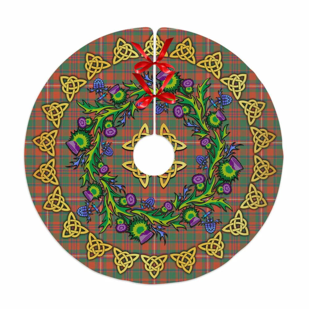 Scottish MacKinnon Ancient Tartan Thistle Celtic Knot Christmas Tree Skirt
