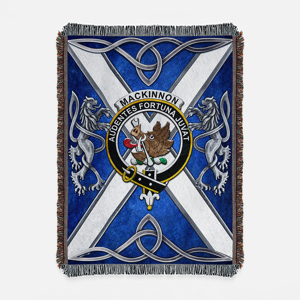 Scottish MacKinnon Clan Badge Woven Blanket Silver Rampant Lion Emblem