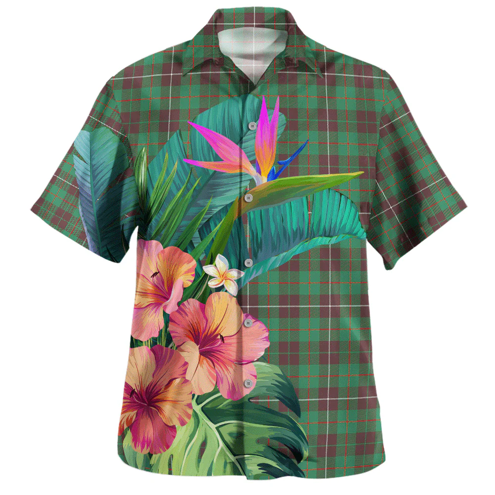 Scottish MacKinnon Hunting Ancient Clan Badge Tartan Hawaiian Shirt Bouquet Tropical Style - Image 2