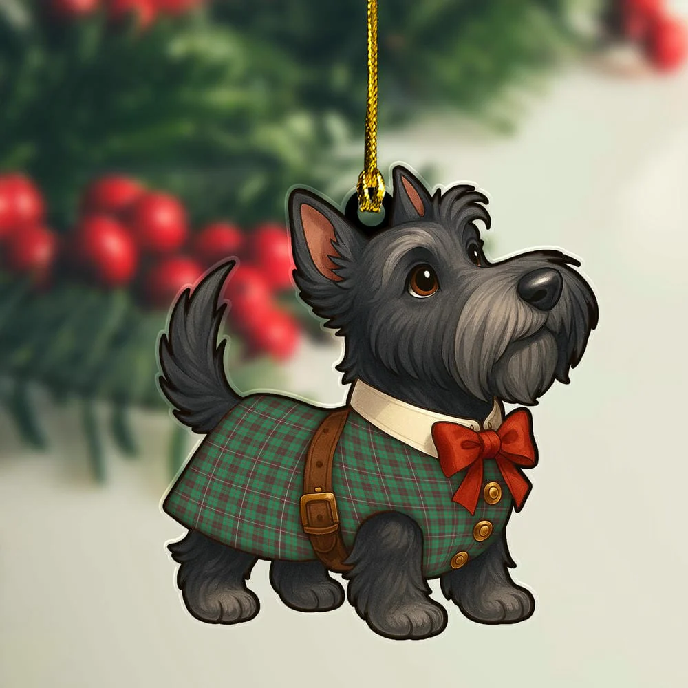 Scottish MacKinnon Hunting Ancient Tartan Ornament Scottie Dog