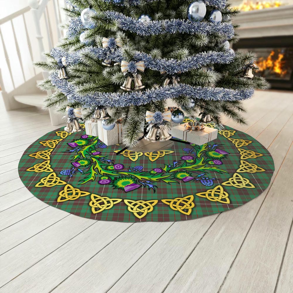 Scottish MacKinnon Hunting Ancient Tartan Thistle Celtic Knot Christmas Tree Skirt - Image 3