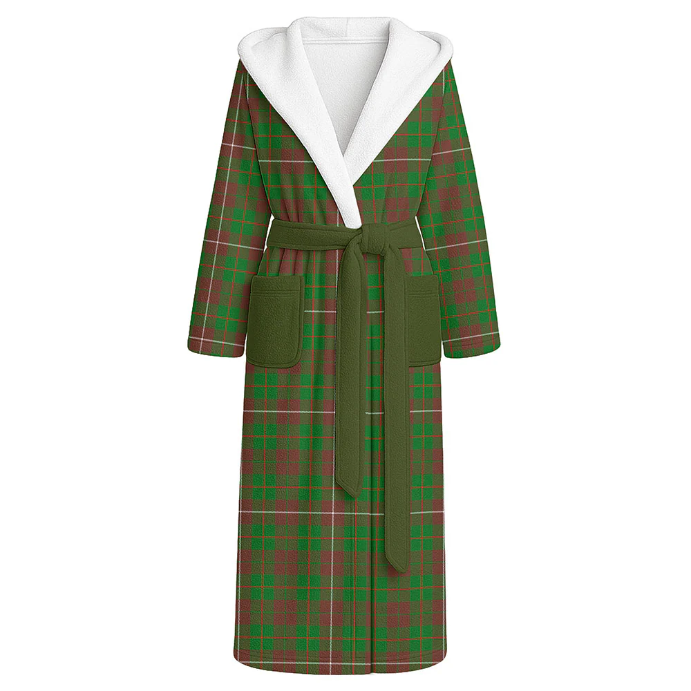 Scottish MacKinnon Hunting Modern Clan Badge Tartan Flannel Hooded Bathrobe