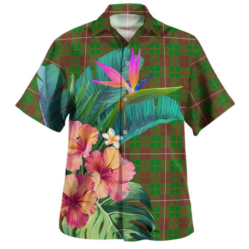 Scottish MacKinnon Hunting Modern Clan Badge Tartan Hawaiian Shirt Bouquet Tropical Style - Image 2