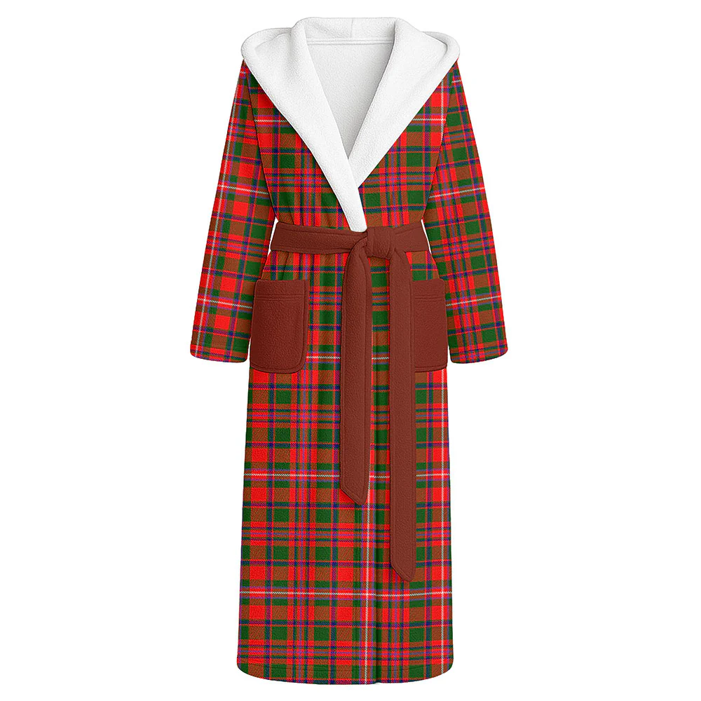 Scottish MacKinnon Modern Clan Badge Tartan Flannel Hooded Bathrobe