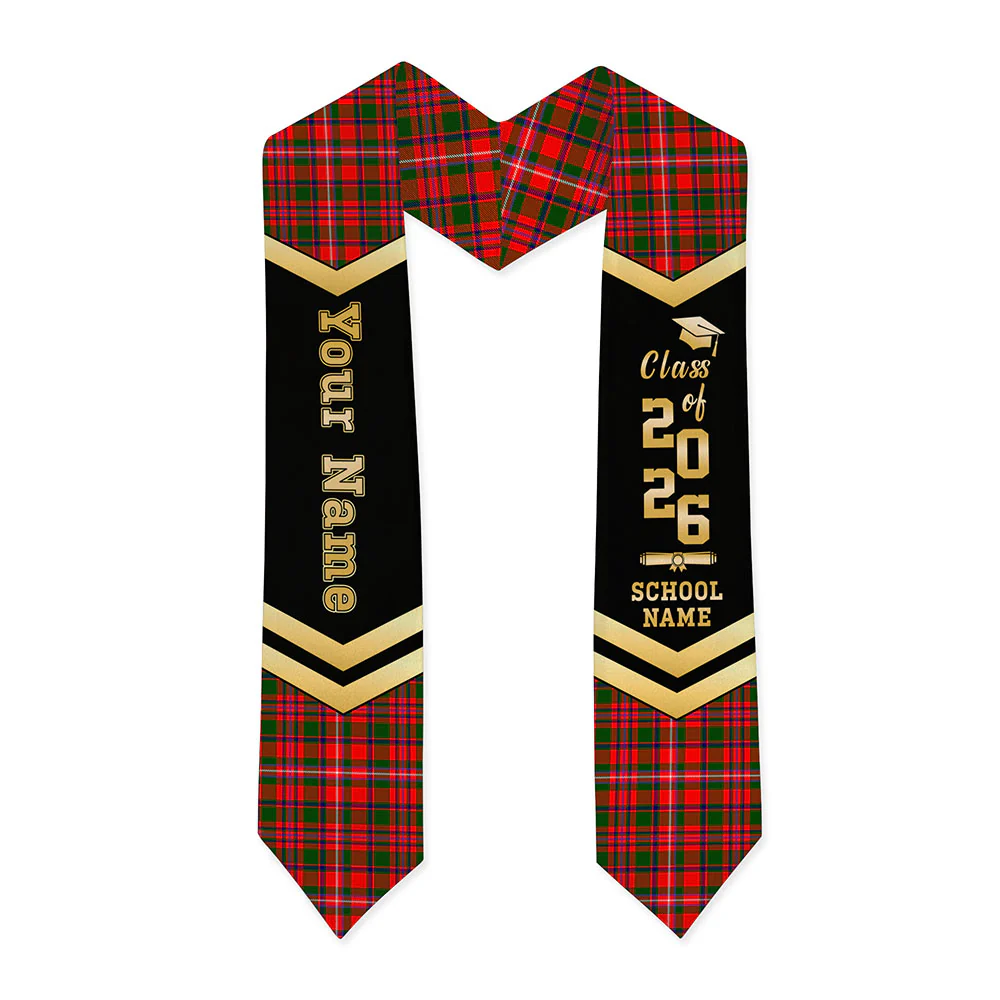 Scottish MacKinnon Modern Clan Badge Tartan Graduation Stole Black Gold Honor - Image 3
