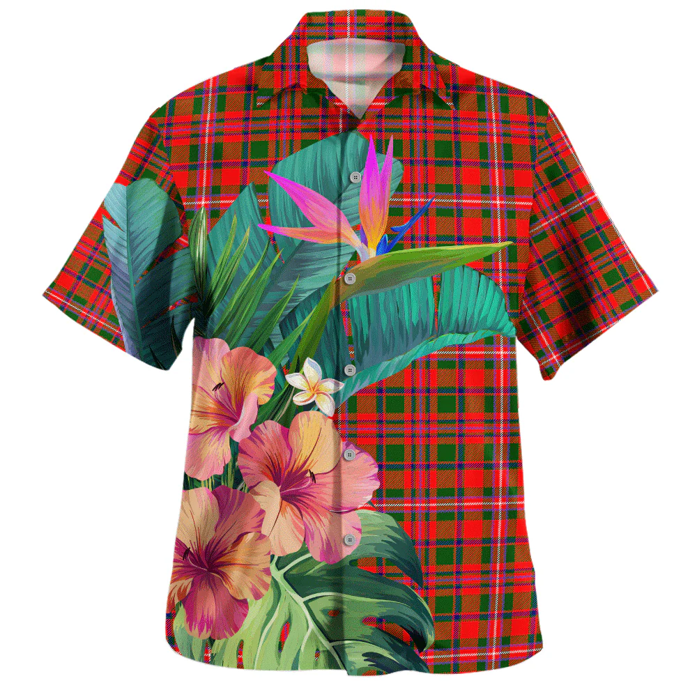 Scottish MacKinnon Modern Clan Badge Tartan Hawaiian Shirt Bouquet Tropical Style - Image 2