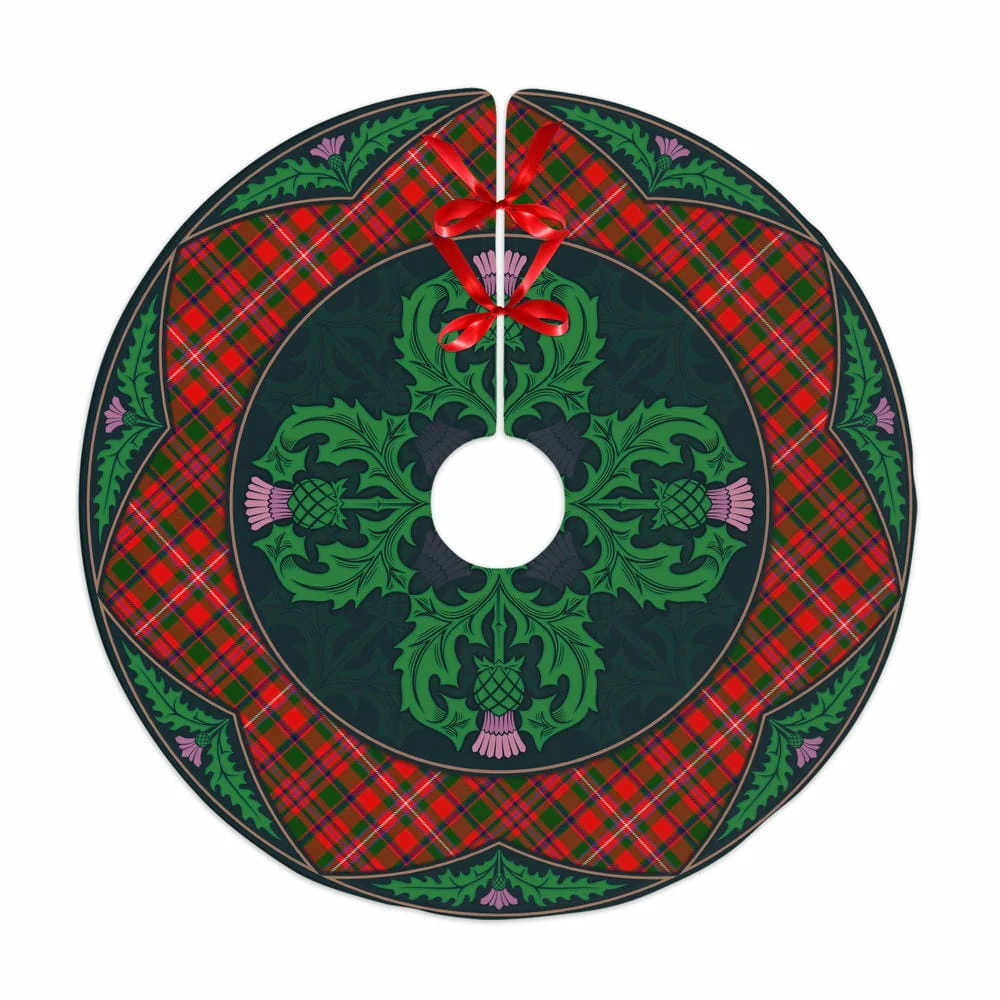 Scottish MacKinnon Modern Tartan Christmas Tree Skirt Old Scottish Thistle Flower