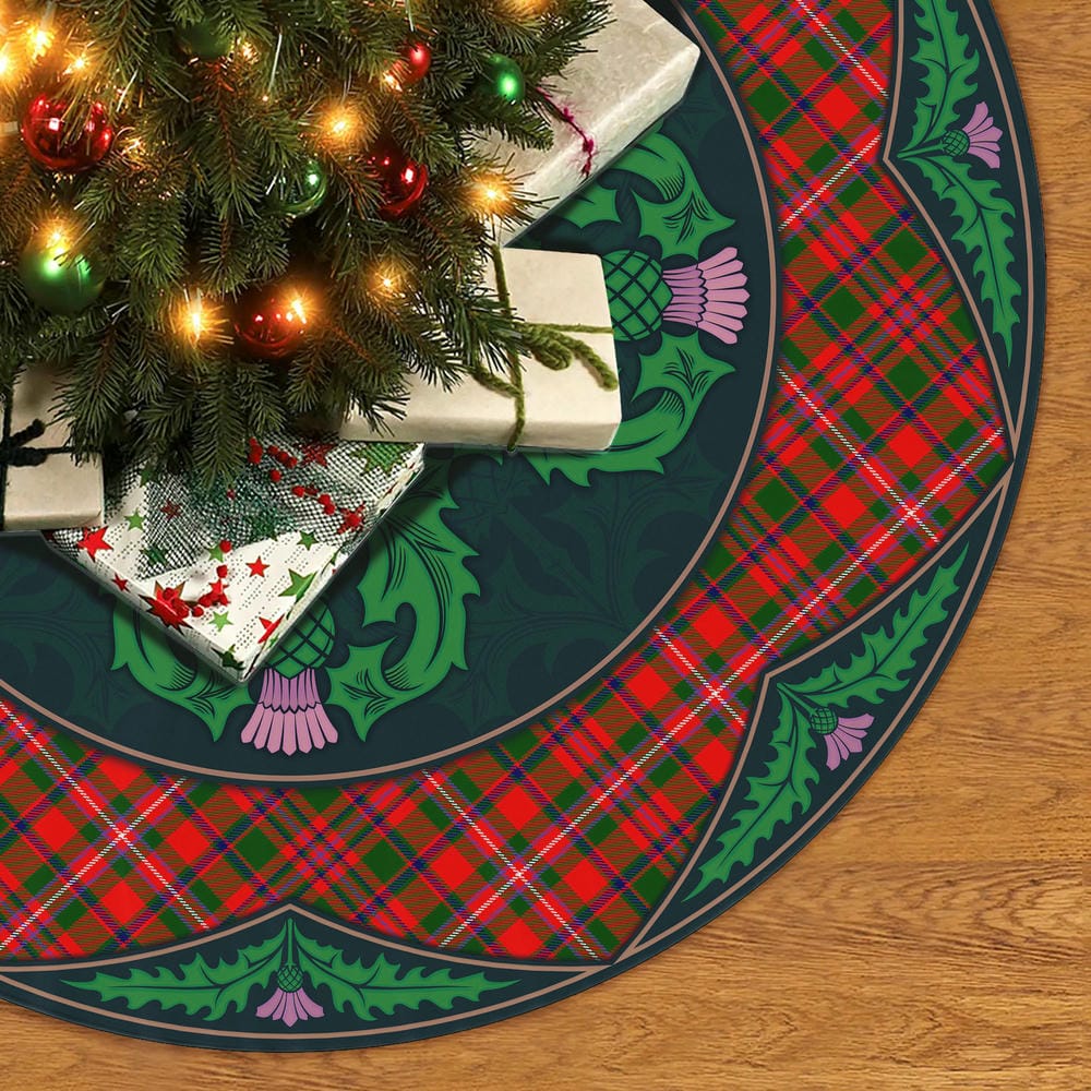Scottish MacKinnon Modern Tartan Christmas Tree Skirt Old Scottish Thistle Flower - Image 2