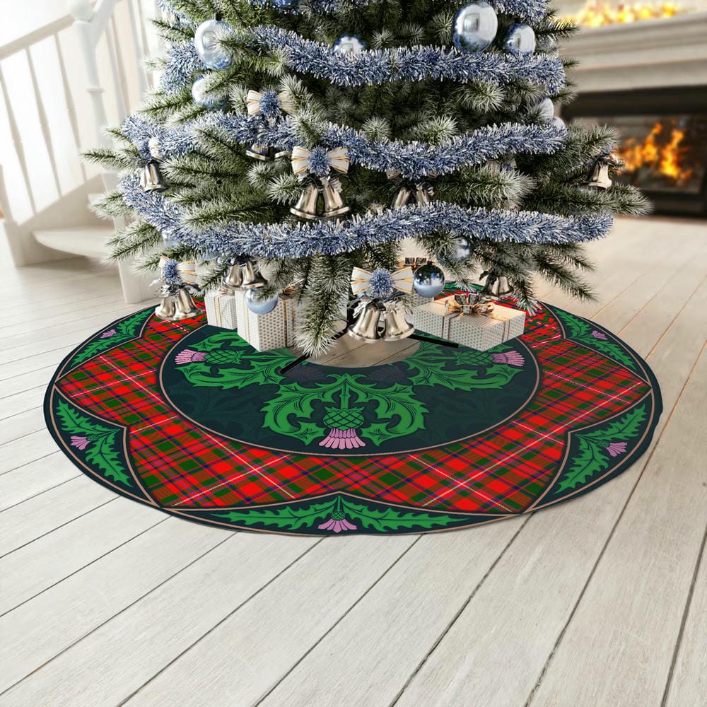 Scottish MacKinnon Modern Tartan Christmas Tree Skirt Old Scottish Thistle Flower - Image 3