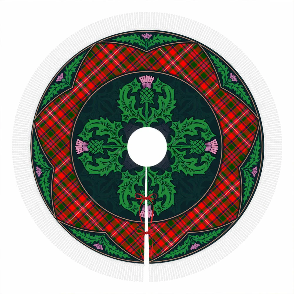 Scottish MacKinnon Modern Tartan Christmas Tree Skirt Old Scottish Thistle Flower - Image 4