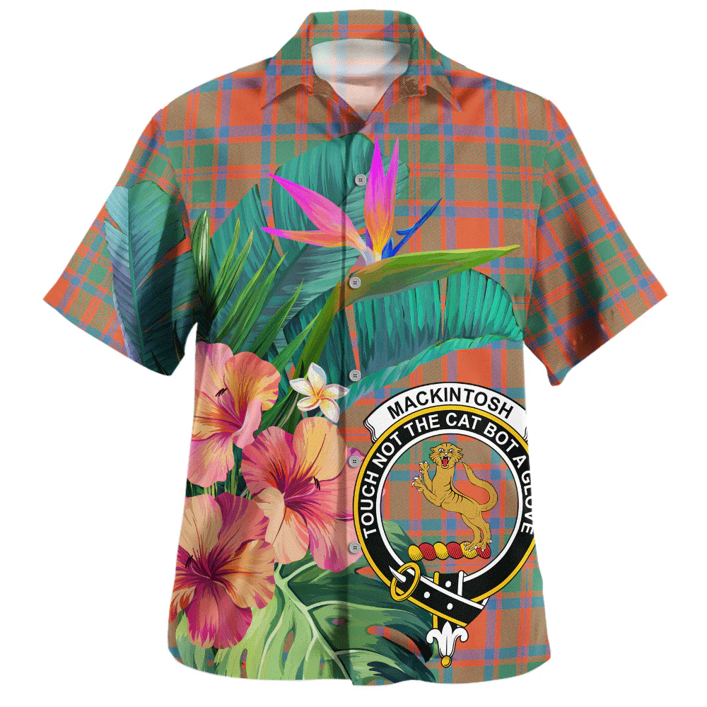 Scottish MacKintosh Ancient Clan Badge Tartan Hawaiian Shirt Bouquet Tropical Style