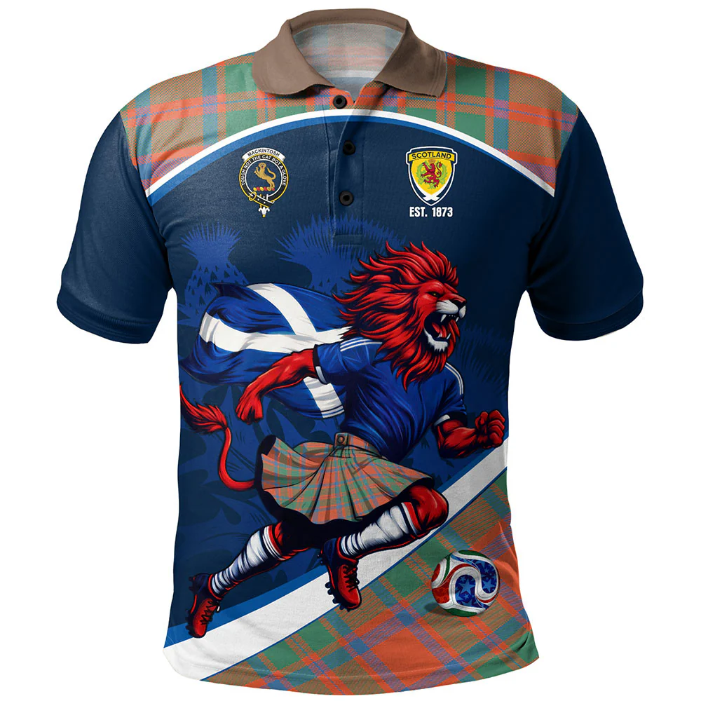 Scottish MacKintosh Ancient Clan Badge Tartan Polo Shirt Scotland Lion Brave Highland Spirit