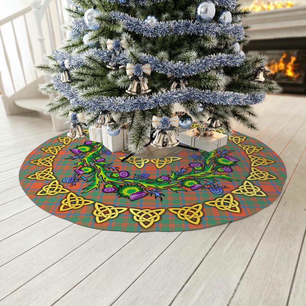 Scottish MacKintosh Ancient Tartan Thistle Celtic Knot Christmas Tree Skirt - Image 3