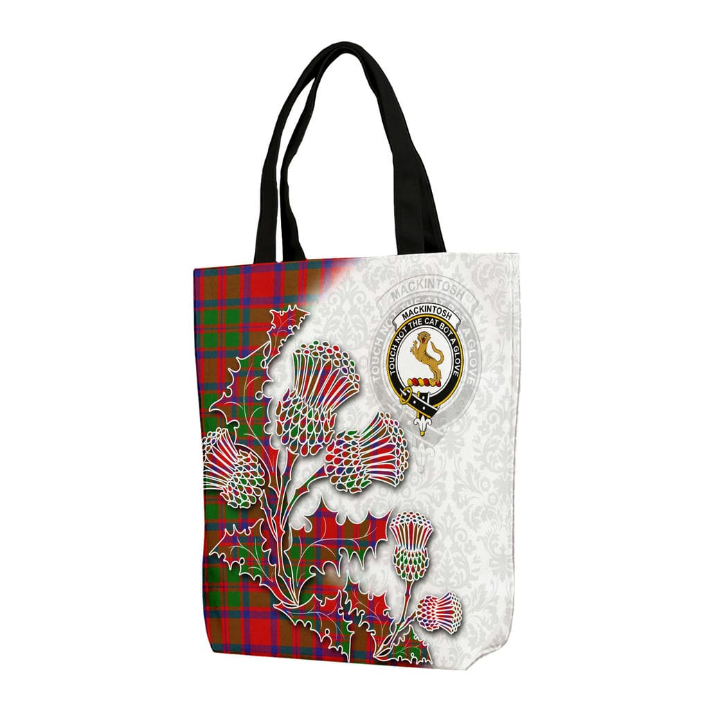 Scottish MacKintosh Clan Badge Tartan Canvas Bag With Shoulder Straps - Thistle Flowers Style