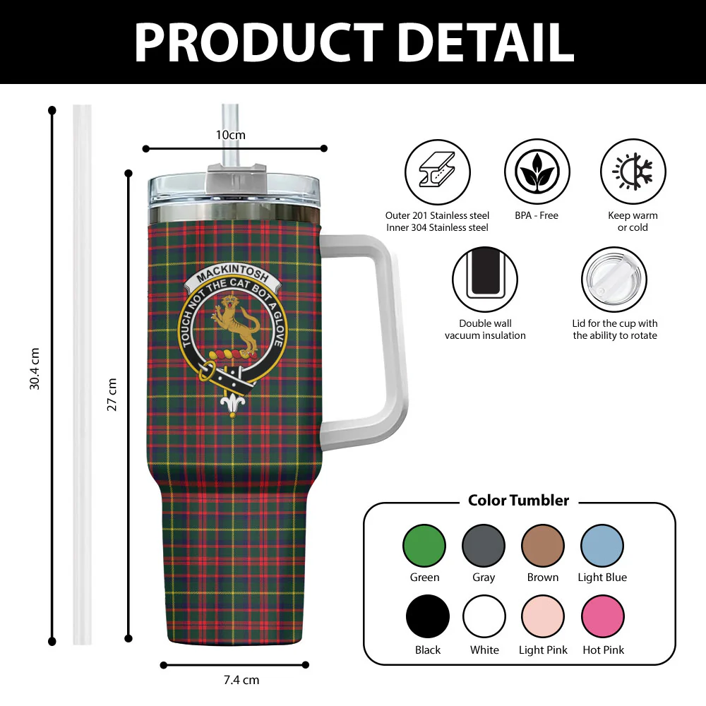 Scottish MacKintosh Hunting Modern Clan Badge Tartan 40oz Tumbler - Image 2
