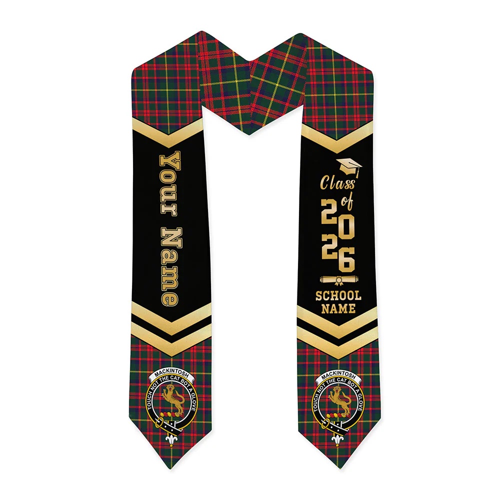 Scottish MacKintosh Hunting Modern Clan Badge Tartan Graduation Stole Black Gold Honor