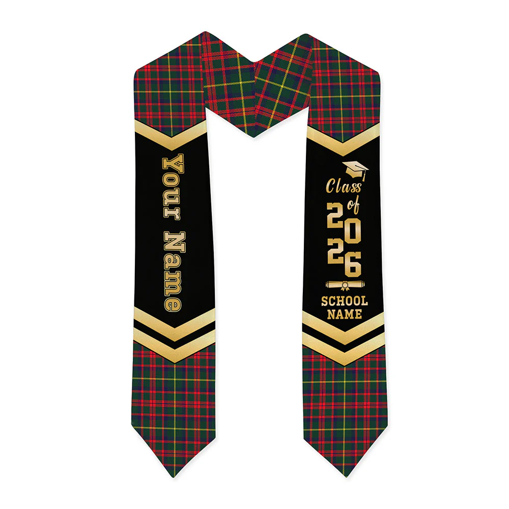 Scottish MacKintosh Hunting Modern Clan Badge Tartan Graduation Stole Black Gold Honor - Image 3