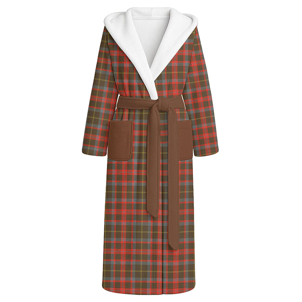 Scottish MacKintosh Hunting Weathered Clan Badge Tartan Flannel Hooded Bathrobe