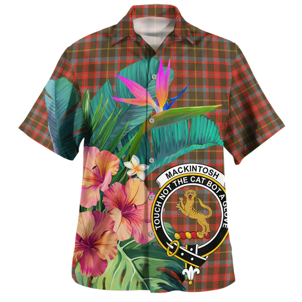 Scottish MacKintosh Hunting Weathered Clan Badge Tartan Hawaiian Shirt Bouquet Tropical Style