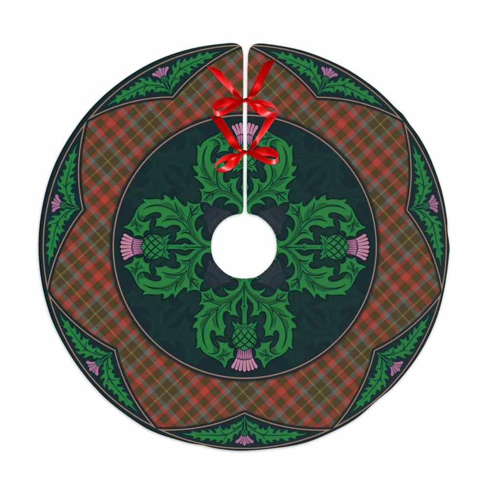 Scottish MacKintosh Hunting Weathered Tartan Christmas Tree Skirt Old Scottish Thistle Flower