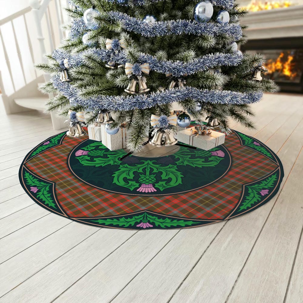 Scottish MacKintosh Hunting Weathered Tartan Christmas Tree Skirt Old Scottish Thistle Flower - Image 3