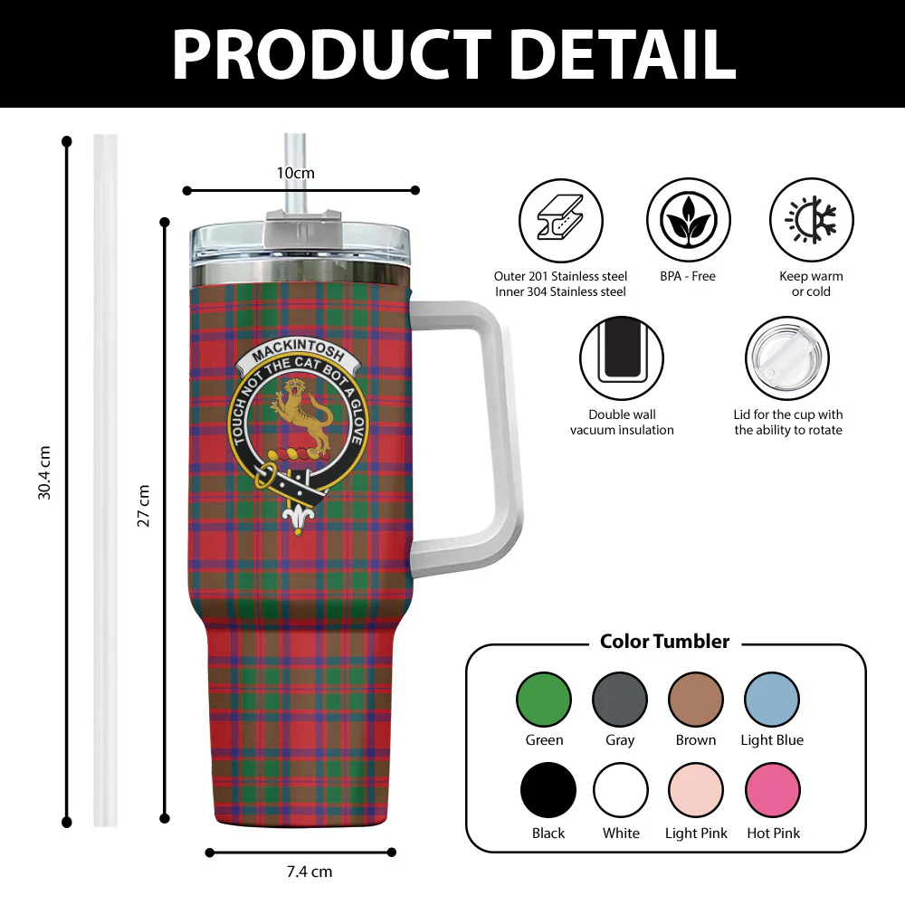 Scottish MacKintosh Modern Clan Badge Tartan 40oz Tumbler - Image 2