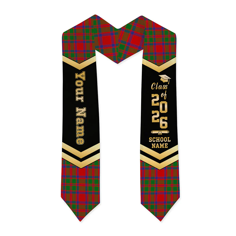 Scottish MacKintosh Modern Clan Badge Tartan Graduation Stole Black Gold Honor - Image 3