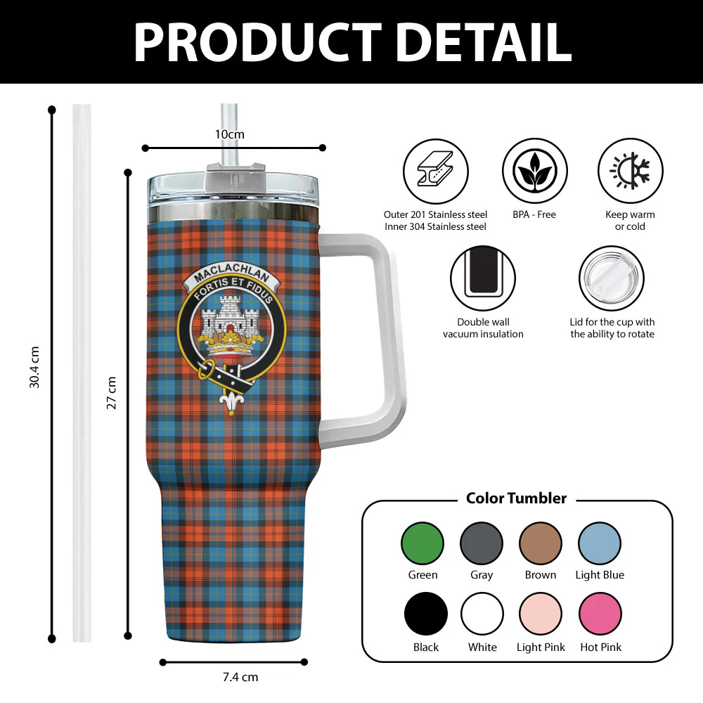 Scottish MacLachlan Ancient Clan Badge Tartan 40oz Tumbler - Image 2