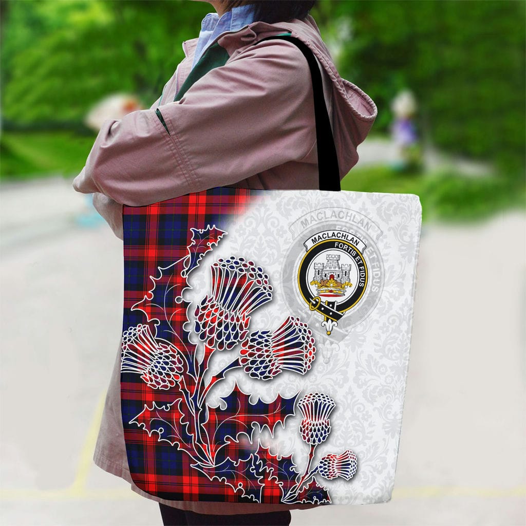 Scottish MacLachlan Clan Badge Tartan Canvas Bag With Shoulder Straps - Thistle Flowers Style - Image 2
